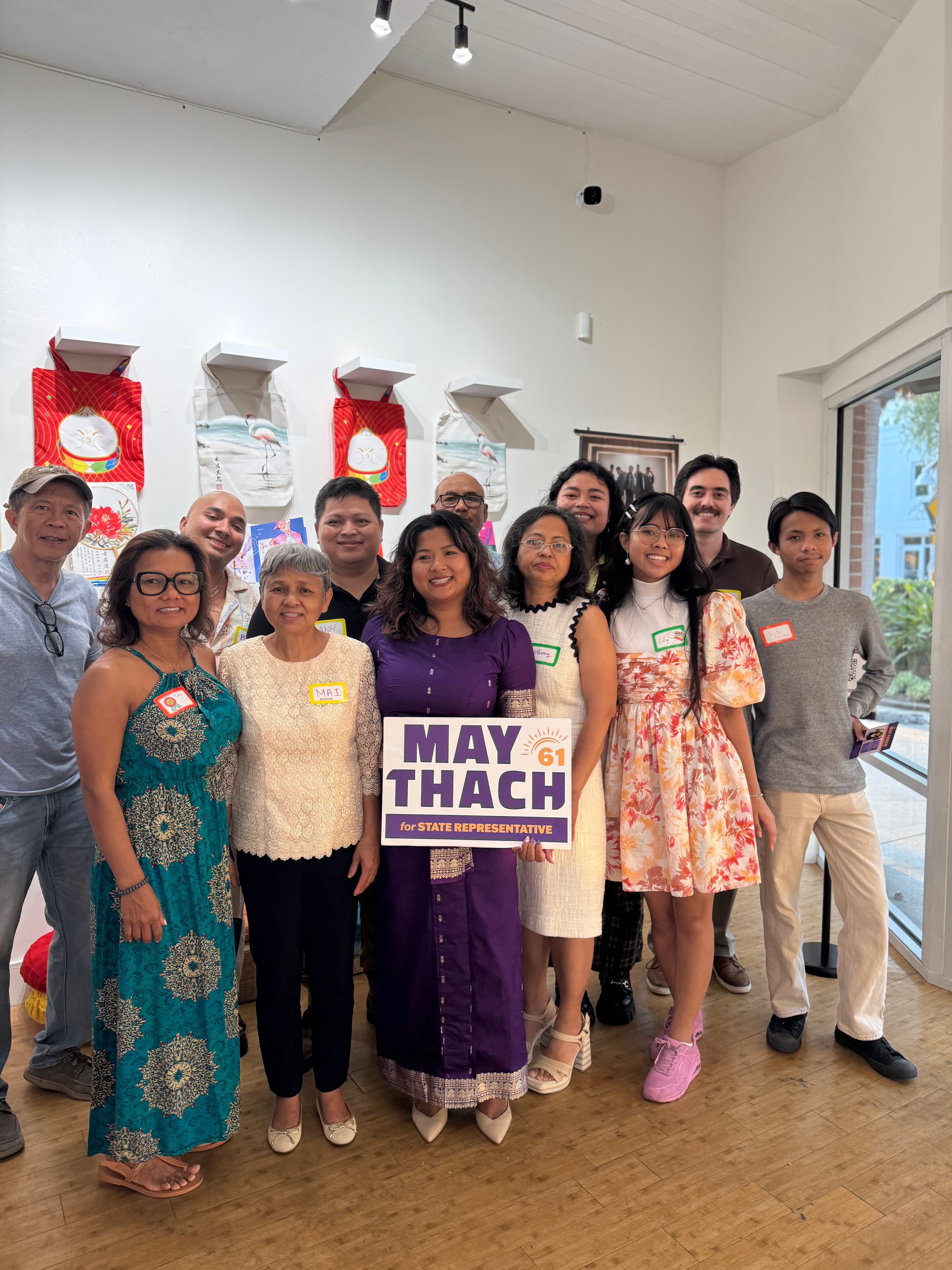 May Thach with a group of supporters